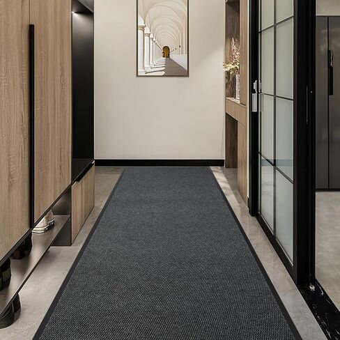 سجادة عداء تجارية مقاس 3 × 10 أقدام، سجادة أرضية مع دعامة من البولي فينيل كلوريد غير قابلة للانزلاق للأماكن الداخلية والخارجية، سجادة للممرات في المطبخ وشرفات غرفة المعيشة وغرفة الطعام والفناء - رمادي in Kuwait