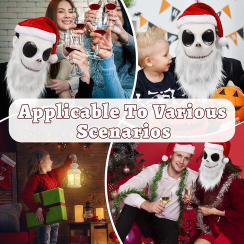 Jack Santa Mask Costume with Santa Beard Hat Props for Adult Halloween Christmas Party Holiday Cosplay in Saudi Arabia
