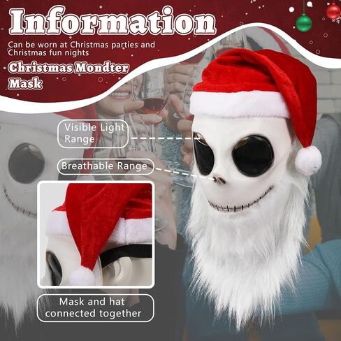 Jack Santa Mask Costume with Santa Beard Hat Props for Adult Halloween Christmas Party Holiday Cosplay in Saudi Arabia