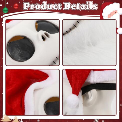 Jack Santa Mask Costume with Santa Beard Hat Props for Adult Halloween Christmas Party Holiday Cosplay in Saudi Arabia