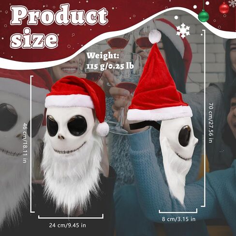 Jack Santa Mask Costume with Santa Beard Hat Props for Adult Halloween Christmas Party Holiday Cosplay in Saudi Arabia