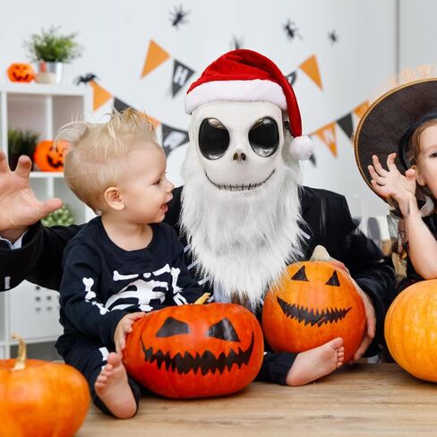 Jack Santa Mask Costume with Santa Beard Hat Props for Adult Halloween Christmas Party Holiday Cosplay in Saudi Arabia
