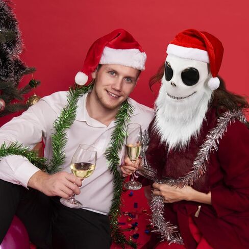 Jack Santa Mask Costume with Santa Beard Hat Props for Adult Halloween Christmas Party Holiday Cosplay in Saudi Arabia