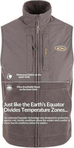 Drake Waterfowl Men's MST Eqwader Insulated Fleece-Lined Waterproof Windproof Breathable Adjustable Outdoor Hunting Zip Vest in Saudi Arabia