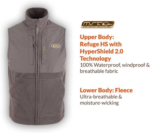 Drake Waterfowl Men's MST Eqwader Insulated Fleece-Lined Waterproof Windproof Breathable Adjustable Outdoor Hunting Zip Vest in Saudi Arabia
