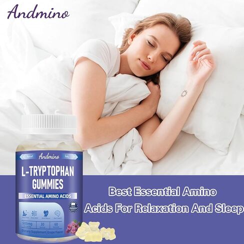 L علكات التربتوفان 500 ملغ، مع تريهالوز، للاسترخاء الطبيعي ودعم السيروتونين، للبالغين والأطفال، غير معدلة وراثيًا، نباتي، خالي من الغلوتين، نكهة العنب، 60 in Kuwait