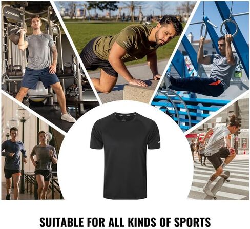Workout Shirts for Men Quick Dry Running Gym Athletic Short Sleeve Tshirt Crew Neck Moisture Wicking Classic Tee Tops in Saudi Arabia