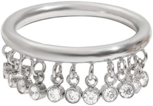NewZenro Round CZ Tassel Dangle Drop Stacking Rings for Women Stainless Steel Silver/Gold-Tone Danity Sparkling Crystal Finger Band Statment Ring Comfort Fit Fashion Wedding Holiday Jewelry Size 7 in Saudi Arabia
