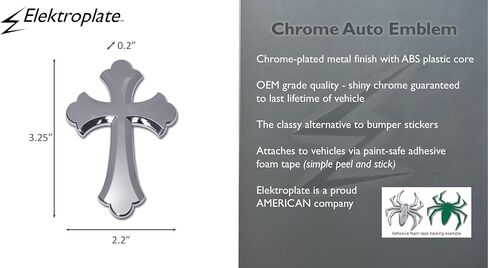 Elektroplate Scalloped Cross OEM Chrome Emblem for Cars, Trucks, and All Auto | Universal Fit at 3.25" x 2.2" | Weatherproof in Saudi Arabia