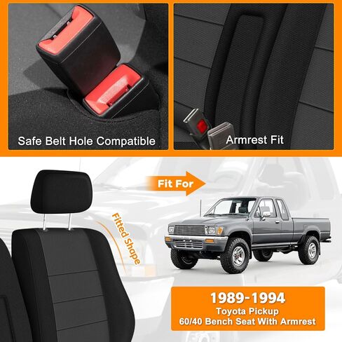 غطاء مقعد الشاحنة متوافق مع 1989-1994 Toyota Pickup 60/40 مع مسند للذراع، إسفنجة محبوكة شديدة التحمل (أسود وفحمي) in Kuwait