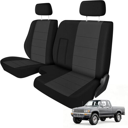 غطاء مقعد الشاحنة متوافق مع 1989-1994 Toyota Pickup 60/40 مع مسند للذراع، إسفنجة محبوكة شديدة التحمل (أسود وفحمي) in Kuwait