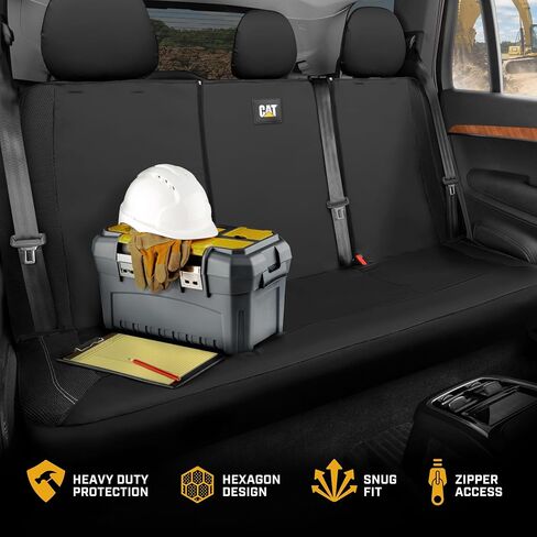 CAT PU Leather Rear Bench Seat Cover – Black, 60/40 Split Fit for Cars, Trucks, SUVs – Waterproof, Scratch-Resistant, Semi-Universal Fit Rear Seat Protector for Most Auto Interior – Easy Install in Saudi Arabia