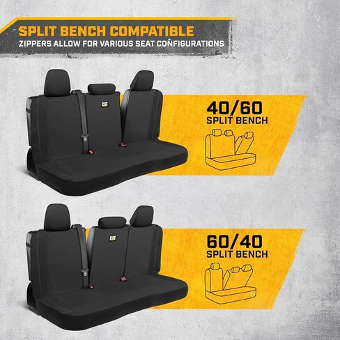 CAT PU Leather Rear Bench Seat Cover – Black, 60/40 Split Fit for Cars, Trucks, SUVs – Waterproof, Scratch-Resistant, Semi-Universal Fit Rear Seat Protector for Most Auto Interior – Easy Install in Saudi Arabia