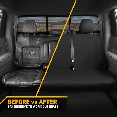 CAT PU Leather Rear Bench Seat Cover – Black, 60/40 Split Fit for Cars, Trucks, SUVs – Waterproof, Scratch-Resistant, Semi-Universal Fit Rear Seat Protector for Most Auto Interior – Easy Install in Saudi Arabia