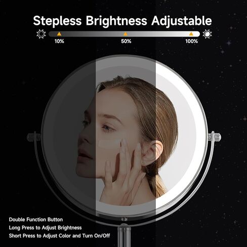 مرآة مكياج مضيئة بأضواء أكثر سطوعًا، مرآة زينة مكبرة عالية الدقة 1x/10xTrue HD مع تحكم باللمس، مرآة مزدوجة الجوانب قابلة لإعادة الشحن بزاوية 360 درجة مع 3 أضواء خافتة للضوء in Kuwait