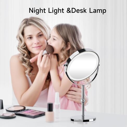 مرآة مكياج مضيئة بأضواء أكثر سطوعًا، مرآة زينة مكبرة عالية الدقة 1x/10xTrue HD مع تحكم باللمس، مرآة مزدوجة الجوانب قابلة لإعادة الشحن بزاوية 360 درجة مع 3 أضواء خافتة للضوء in Kuwait