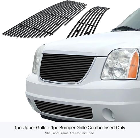 APS Premium Stainless Steel Black 8x6 Horizontal Billet Grille Grill Insert Combo Compatible with GMC Yukon 2007 2008 2009 2010 2011 2012 2013 Main Upper Lower Bumper N19-J15876G in Saudi Arabia