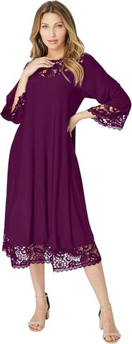 Roaman's Women's Plus Size Ultrasmooth Fabric Lace Inset Boatneck Dress in Saudi Arabia