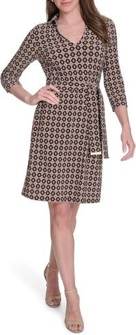 Tommy Hilfiger Women's 3/4 Sleeve Collared V-Neck Tie Waist Mini Dress in Saudi Arabia