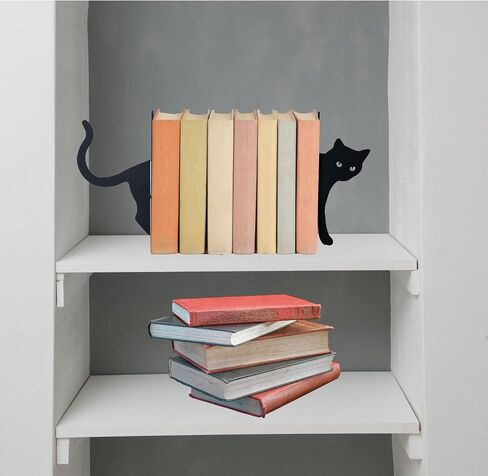 Metal Cat Bookends, Cute Decorative Book Ends for Shelves & Desktops, Heavy Duty Book Organizers, Perfect Cat Lover Gifts for Women Home Decor in Saudi Arabia