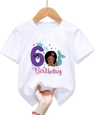 6th Birthday Shirt for Girls, Dress T Shirt for Girls 6 Year Old Gift Outfit Decoration Mermaid Birthday Clothes Style C White in Saudi Arabia