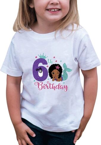 6th Birthday Shirt for Girls, Dress T Shirt for Girls 6 Year Old Gift Outfit Decoration Mermaid Birthday Clothes Style C White in Saudi Arabia