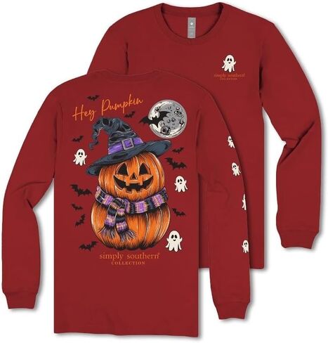 Simply Southern Hey Pumpkin - Halloween - Jack O'Lantern - Pumpkins - Ghosts - Bats - Moon - Witch Hat - Youth Long Sleeve in Saudi Arabia