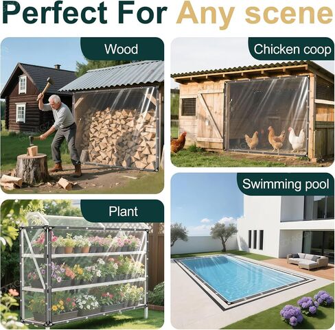 14 MIL Clear Vinyl Tarp 4x6 ft Heavy Duty Clear Tarp Tear-Resistant Reinforced Edges Rustproof Grommets Windproof Waterproof Cover for Porch Patio Greenhouse Chicken Coop Outdoor Garden in Saudi Arabia