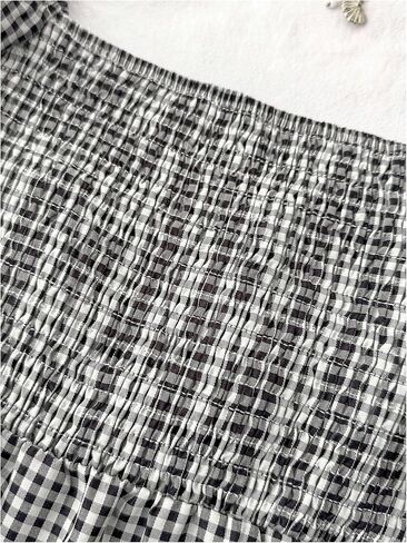 Milumia Girl's Plaid Puff Short Sleeve T Shirt Sweetheart Neck Flared Hem Tops in Saudi Arabia