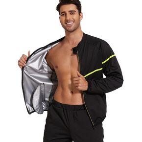 Sauna Suit for Men Sweat Sauna Jackets Long Sleeve Zipper Shirt Workout Body Shaper Gym Top in Kuwait