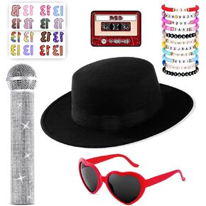 16 Pcs Halloween Singer Costume Accessories Set Black Hat Heart Sunglasses Singer for Cosplay Party Music Festival Concert in Saudi Arabia