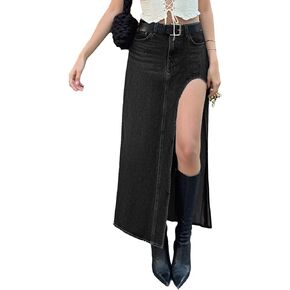 EMMIOL Jean Maxi Skirts for Women Side Slit Sexy Dress 2025 Fall Trendy Sexy Denim Long Skirt in Kuwait