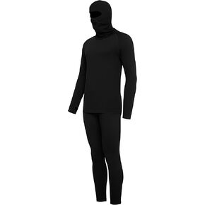 E4M Men’s Thermals Top and Bottom Set - Men’s Long Johns with Ski Mask, Black in Saudi Arabia