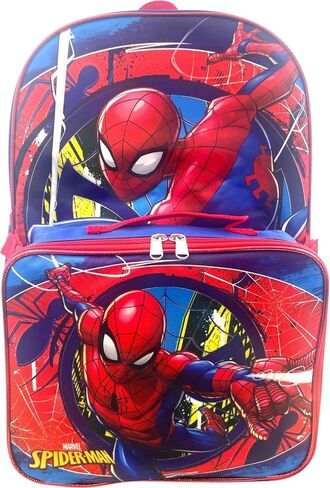 حقيبة ظهر Ruz Spiderman للأولاد مقاس 16 بوصة مع مجموعة صندوق غداء متطابقة قابلة للإزالة (أزرق-أحمر) in Saudi Arabia