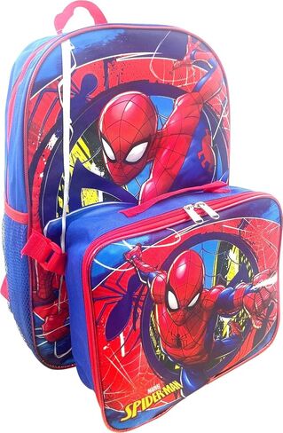 حقيبة ظهر Ruz Spiderman للأولاد مقاس 16 بوصة مع مجموعة صندوق غداء متطابقة قابلة للإزالة (أزرق-أحمر) in Saudi Arabia