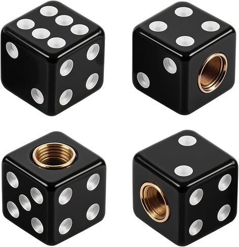 4 Pcs Dice Tire Valve Stem Caps Dice Universal Tire Valve Stem Covers Dustproof air Valves Cap Waterproof Airtight Car Wheel Tires Air Caps for Cars SUV Trucks Bikes Motorcycles Bicycles (Black in Saudi Arabia