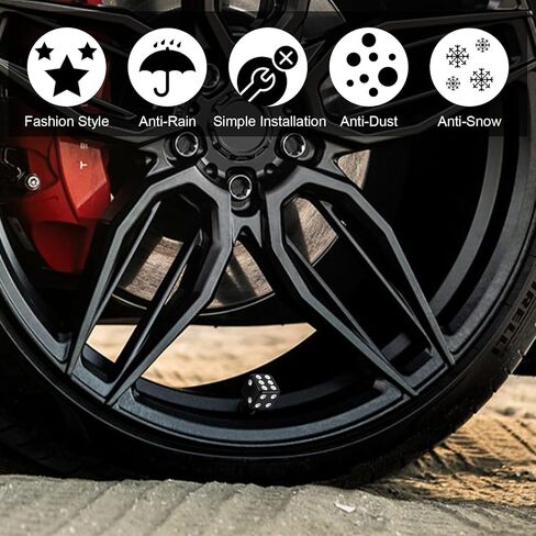 4 Pcs Dice Tire Valve Stem Caps Dice Universal Tire Valve Stem Covers Dustproof air Valves Cap Waterproof Airtight Car Wheel Tires Air Caps for Cars SUV Trucks Bikes Motorcycles Bicycles (Black in Saudi Arabia