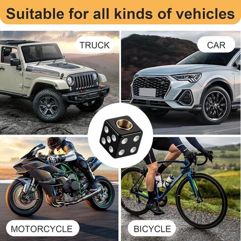 4 Pcs Dice Tire Valve Stem Caps Dice Universal Tire Valve Stem Covers Dustproof air Valves Cap Waterproof Airtight Car Wheel Tires Air Caps for Cars SUV Trucks Bikes Motorcycles Bicycles (Black in Saudi Arabia