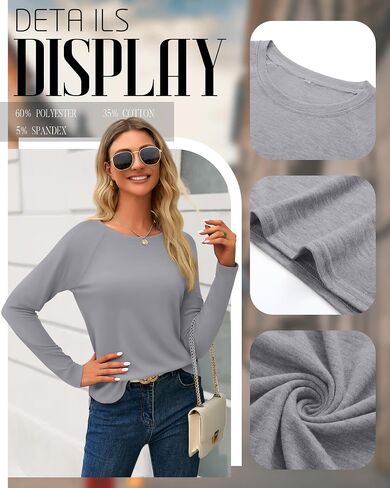 5 Pack Women's Long Sleeve T-Shirts Crew Neck Raglan Loose Fit Casual Shirts Side Split Curved Hem Tunic Tops in Saudi Arabia