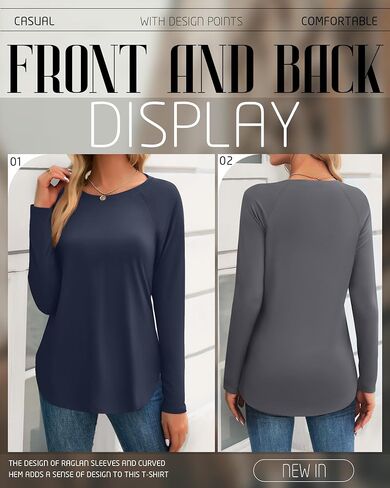 5 Pack Women's Long Sleeve T-Shirts Crew Neck Raglan Loose Fit Casual Shirts Side Split Curved Hem Tunic Tops in Saudi Arabia