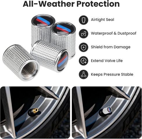 4 قطع من أغطية صمامات إطارات السيارة متوافقة مع جميع موديلات BMW، أغطية جذعية للصمام المعدني، غطاء صمام العجلة لسيارة الدفع الرباعي والدراجات النارية، مقاومة للغبار مع سدادة مطاطية، حماية هواء مانعة للتسرب (أسود) in Kuwait