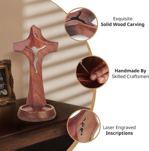 Standing Wooden Crucifix Cross on Table,Christian Catholic Standing Jesus Statue Crucifix Prayer Wall Decor for Home in Saudi Arabia
