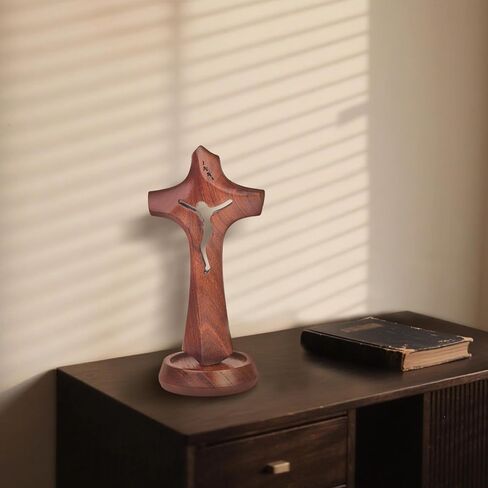 Standing Wooden Crucifix Cross on Table,Christian Catholic Standing Jesus Statue Crucifix Prayer Wall Decor for Home in Saudi Arabia