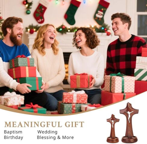 Standing Wooden Crucifix Cross on Table,Christian Catholic Standing Jesus Statue Crucifix Prayer Wall Decor for Home in Saudi Arabia