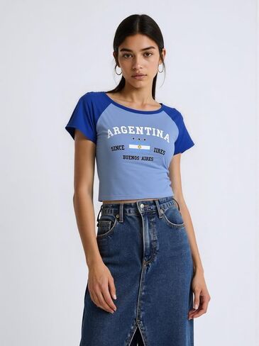 Vintage Graphic Baby Tees for Women Brazil Shirt Y2k Tops Mexico Crop Top Jersey 2000s Summer Going Out Tops in Saudi Arabia