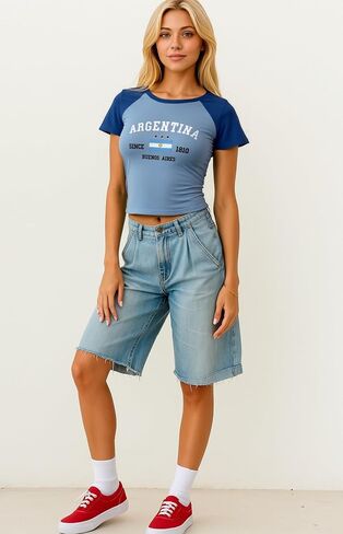Vintage Graphic Baby Tees for Women Brazil Shirt Y2k Tops Mexico Crop Top Jersey 2000s Summer Going Out Tops in Saudi Arabia