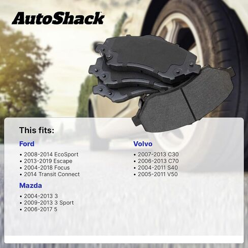 AutoShack Front Ceramic Brake Pad Set | Replacement for 2013-2019 Ford Escape 2012-2018 Ford Focus 2004-2013 Mazda 3 2012-2017 Mazda 5 2004-2011 Volvo S40 | 4-PC in Saudi Arabia