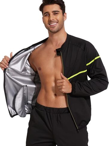 Sauna Suit for Men Sweat Sauna Jackets Long Sleeve Zipper Shirt Workout Body Shaper Gym Top in Kuwait