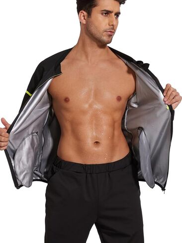 Sauna Suit for Men Sweat Sauna Jackets Long Sleeve Zipper Shirt Workout Body Shaper Gym Top in Kuwait