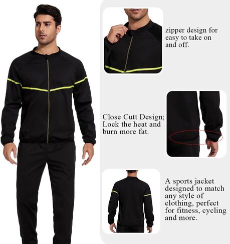 Sauna Suit for Men Sweat Sauna Jackets Long Sleeve Zipper Shirt Workout Body Shaper Gym Top in Kuwait